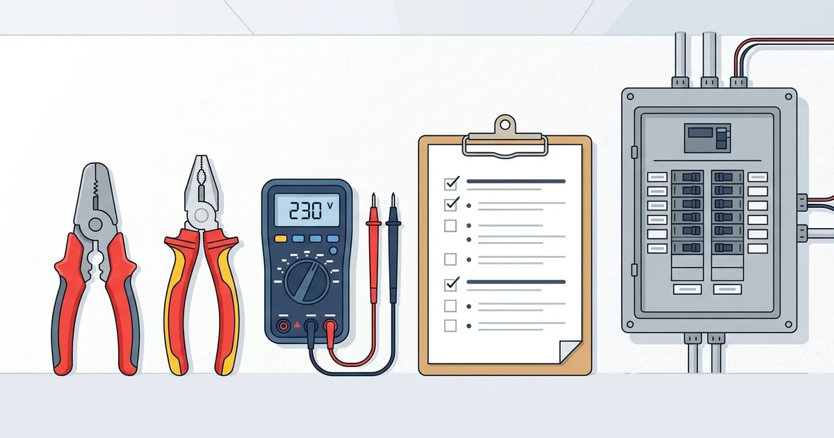 Electrician tools and service clipboard for residential electrical billing