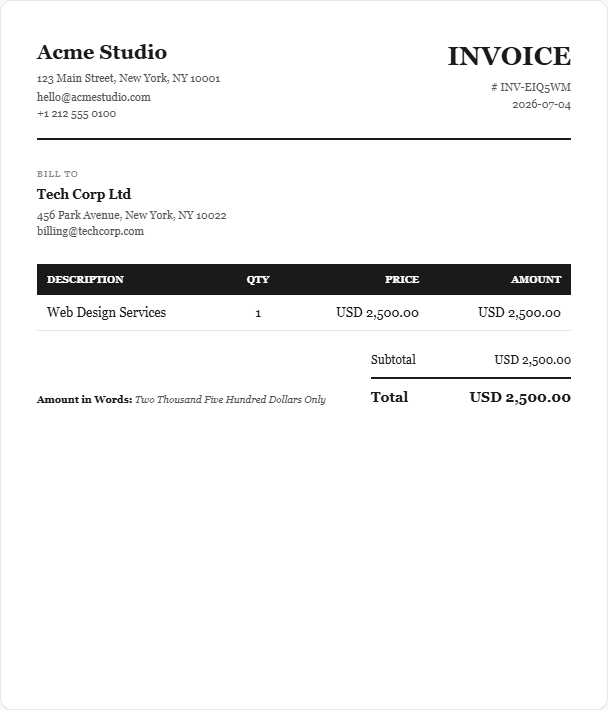 Classic invoice template preview — free PDF download