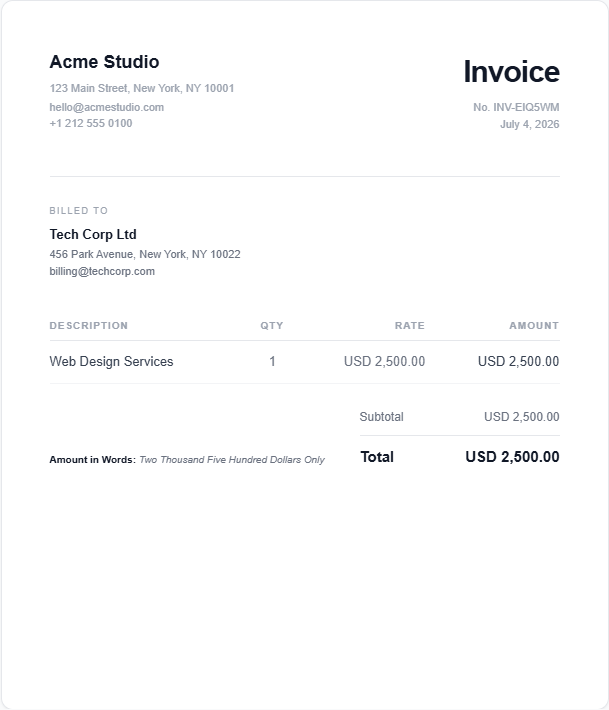 Minimal invoice template preview — free PDF download