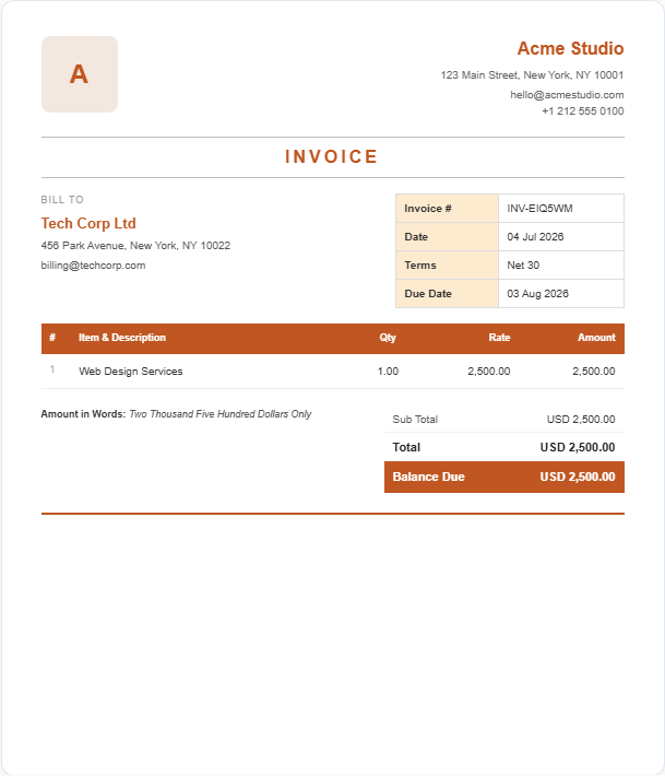 Modern invoice template preview — free PDF download